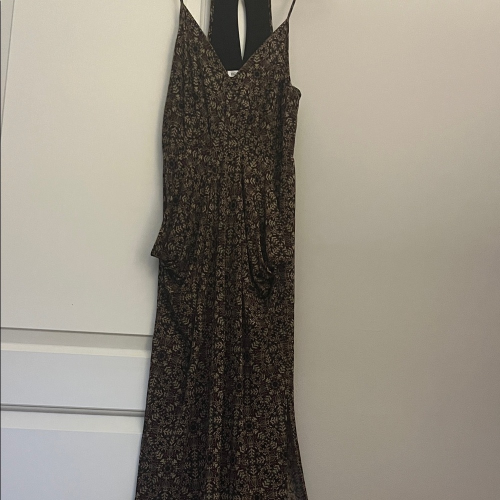 BCBGeneration Dark Pink, Olive, Black and Tan Floral Maxi Dress